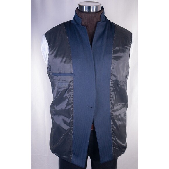 Zara Bazer Mens Sz 42 Herringbone Blue Silver Buttons Sport Coat Jacket Blazer - Picture 10 of 15